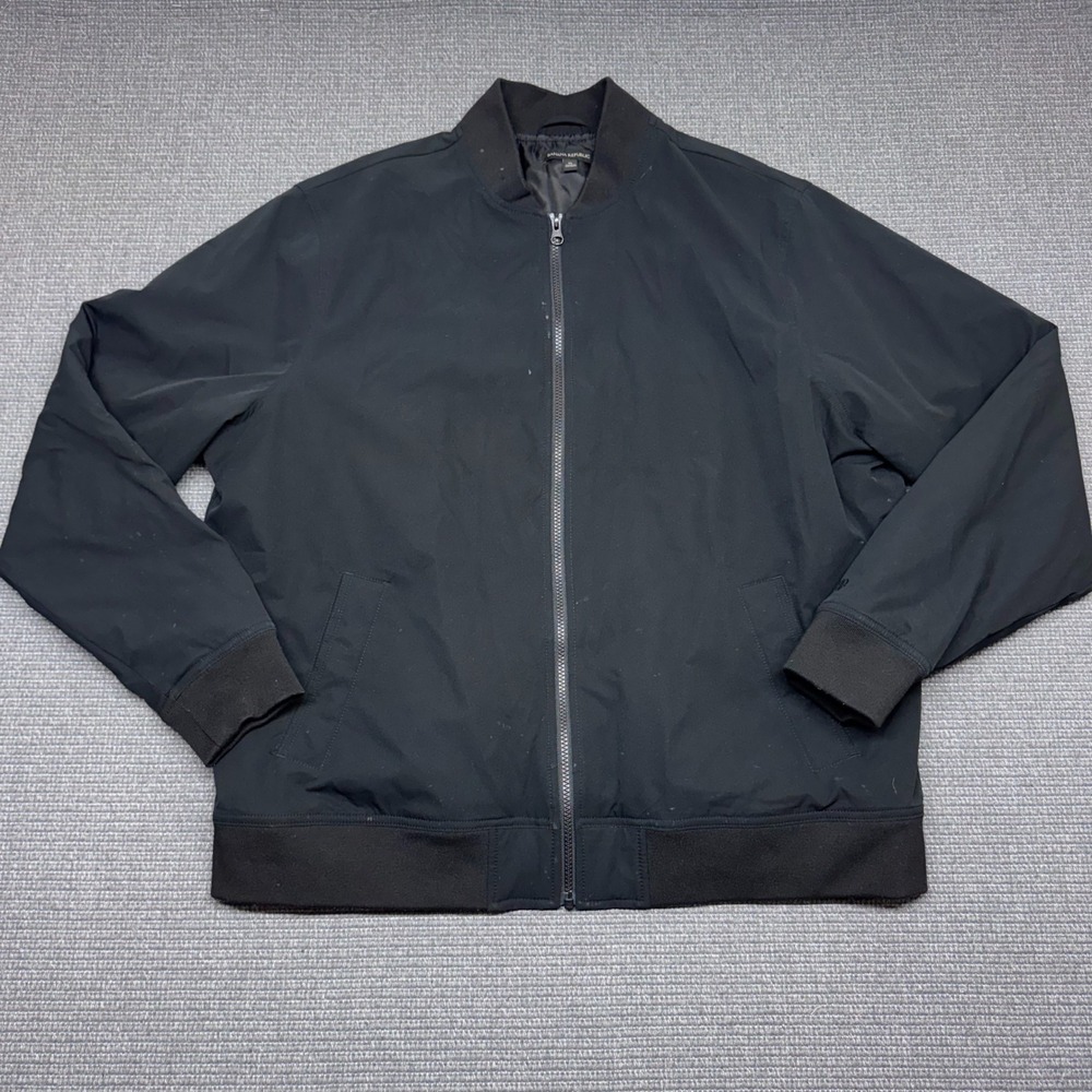 Banana Republic Mens Black Full Zip Bomber Jacket XL Polyester Ribbed Trim